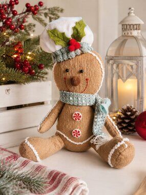Holiday Basics Plush Gingerbread Sitter Christmas Decor 14”